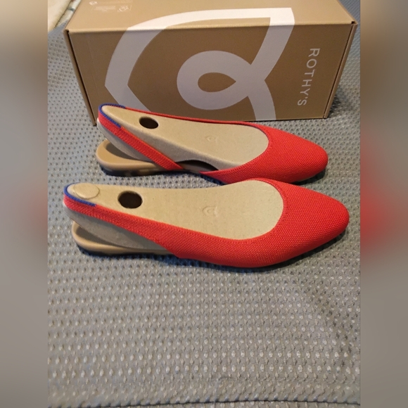 Rothy's Vibrant Red Flats with Blue Trim ""Lollipop Red"" - Picture 2 of 5